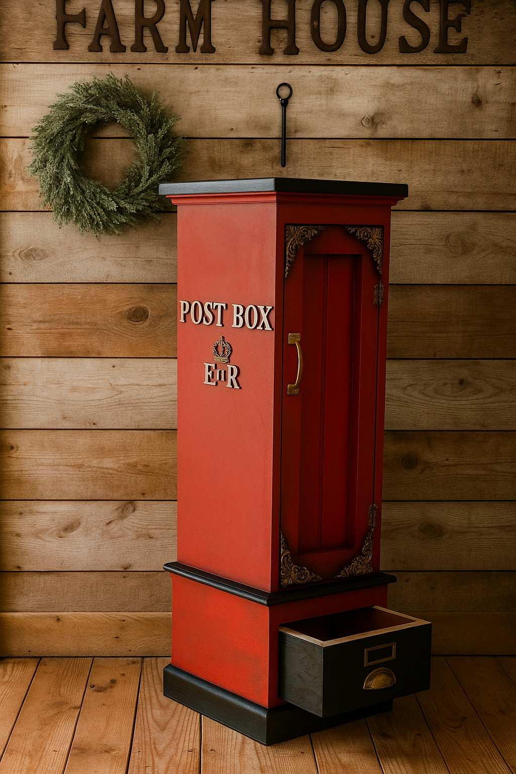 hand painted cabinet Post Box style