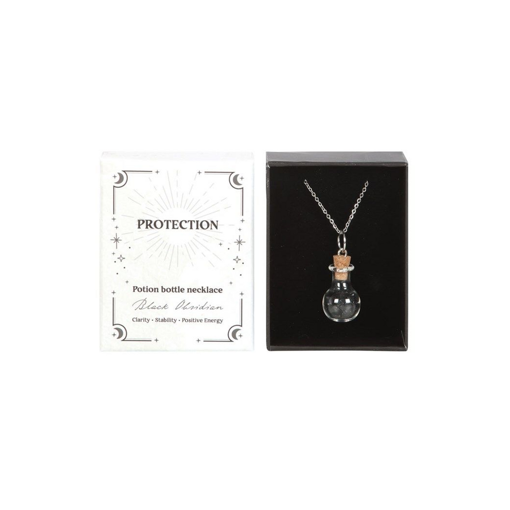 Protection Black Obsidian Crystal Chip Potion Bottle Necklace