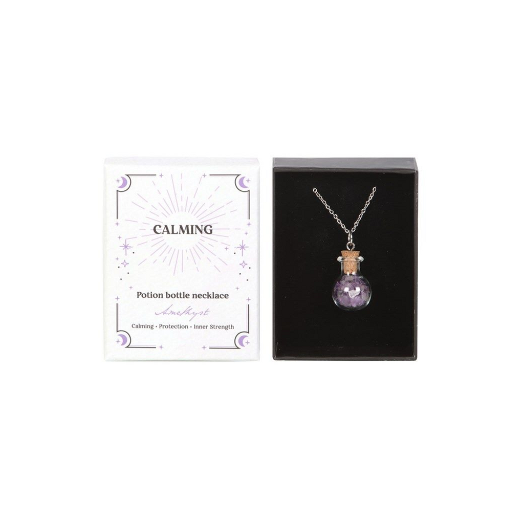 Calming Amethyst Crystal Chip Potion Bottle Necklace